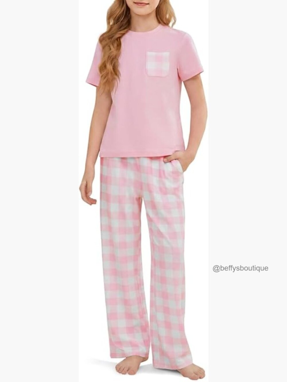 Girls Pajama Sets Short Sleeve Top Plaid Pants Lounge Set Big Kid 2-Piece